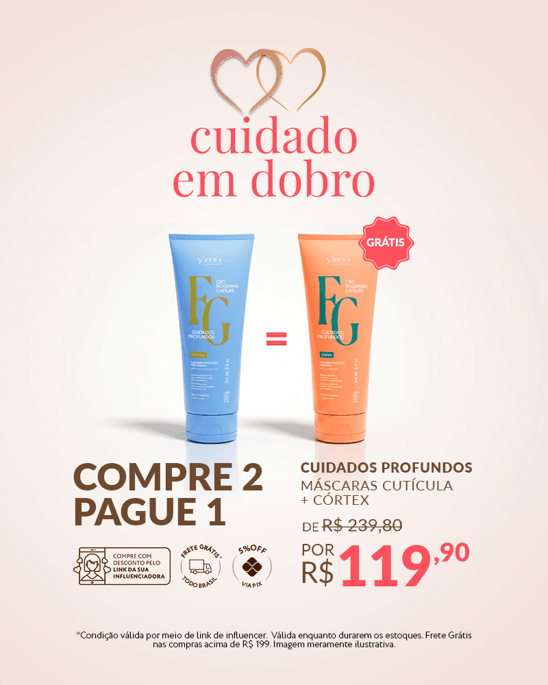 LEVE 2, PAGUE 1: Compre 1 Máscara Cronograma Capilar Ganhe outra da sua escolha + FRETE GRÁTIS em compras acima de R$199